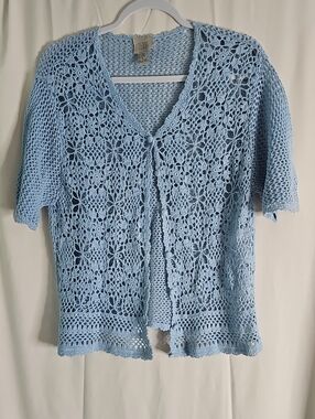 Teddi Light Blue Crochet Floral V-Neck Cardigan